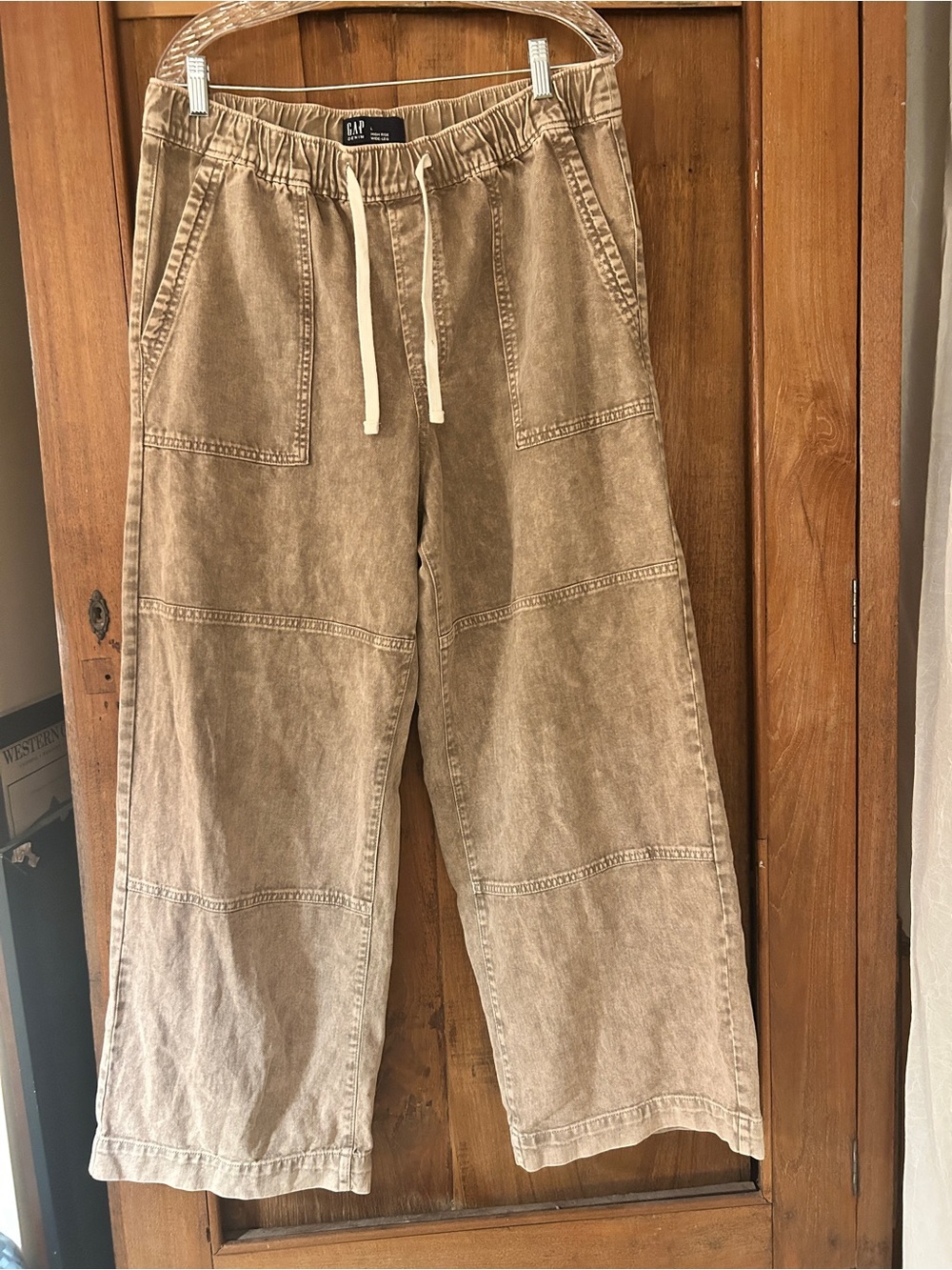Gap Wide-Leg Drawstring Utility Pants - Light Brown soft denim